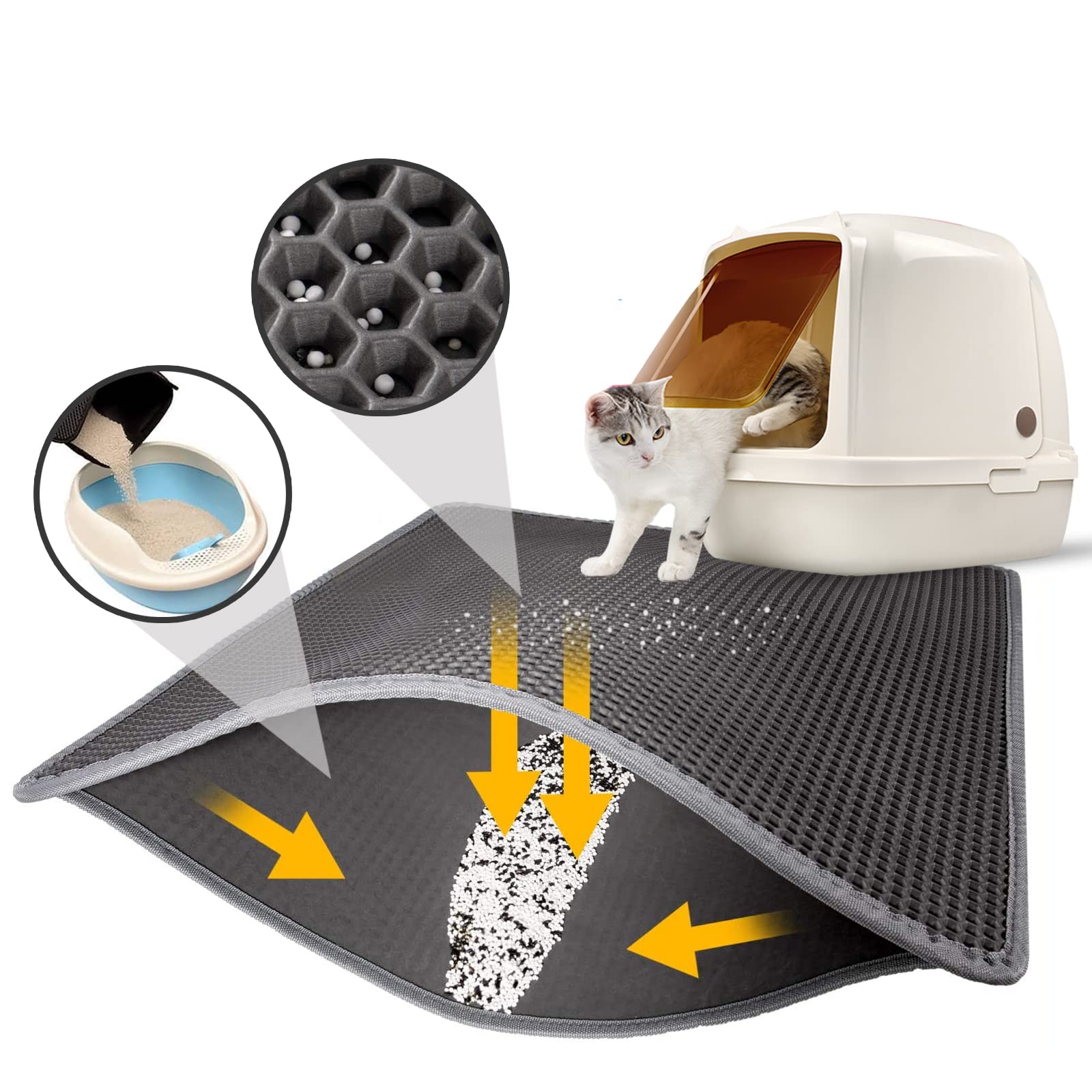 Louis Donné Litter Tray Mat, Cat Litter Mat Scatter Control, Litter Tray Mat Double Layer Honeycomb Large Holes Design, Waterproof EVA Material (30X30cm, Grey)