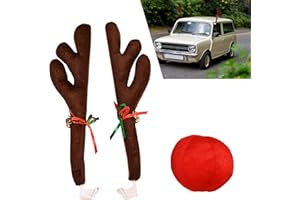 Dawfall 3 PCS Christmas Atmosphere Accessories, Reindeer Antler Decorations With Hooks, Red Nose Fabric Decoration, Universal for Most Cars (Brown)