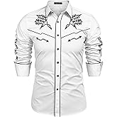 COOFANDY Men's Western Cowboy Shirt Long Sleeve Embroidered Shirt Slim Fit Cotton Casual Button Down Shirt