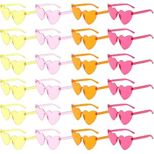 HCEWSBFD 24 Pcs Orange and Pink Heart Sunglasses Bulk Colorful Rimless Cat Eye Heart Sunglasses Sunset Party Decorations Trop