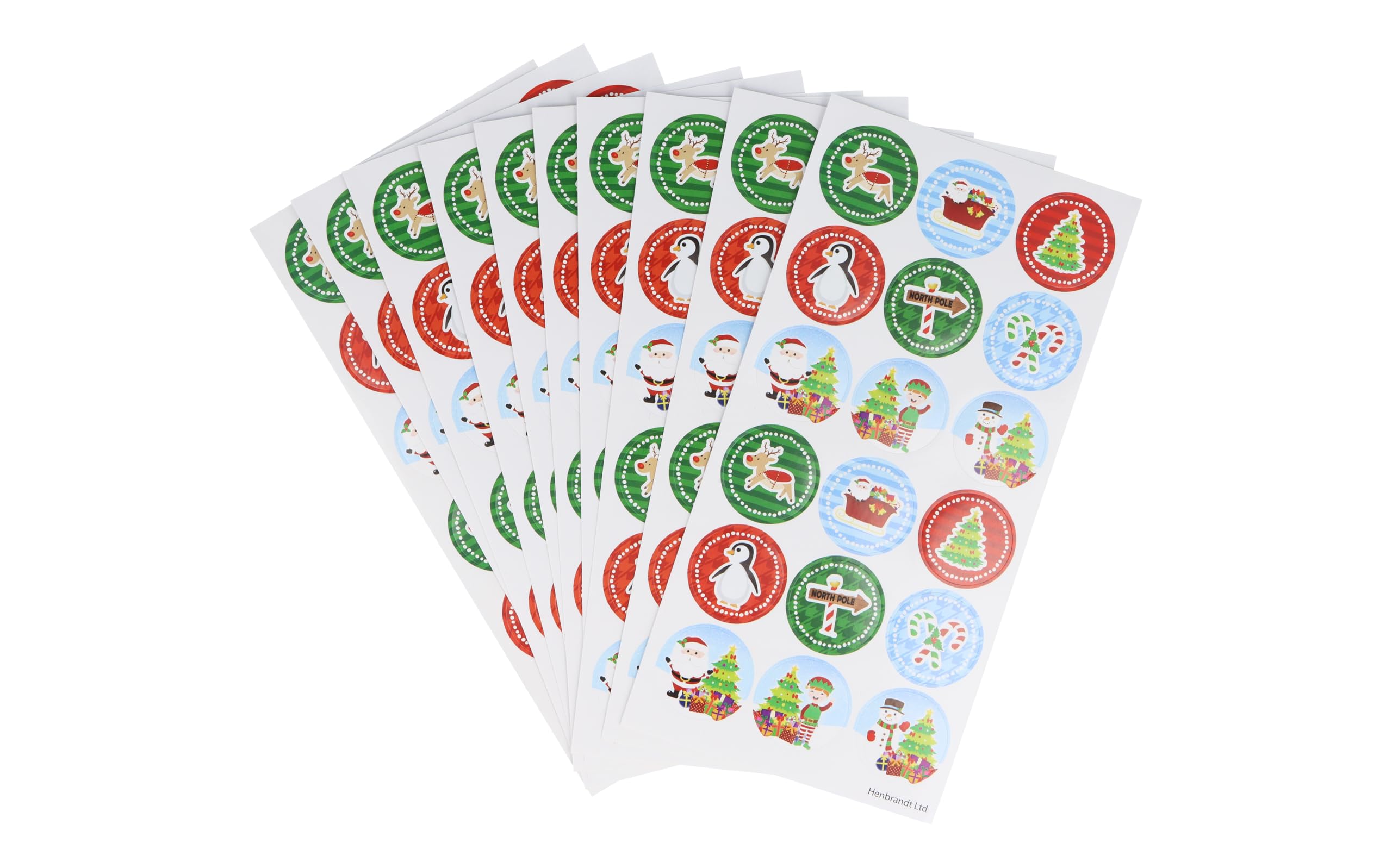 Henbrandt Single Pack of Large Christmas Stickers 2.5cm - 180 Festive Holiday Designs Per Pack, Party Favours Stocking Fillers Rewards Crafts Decorations Children Adults Celebrations