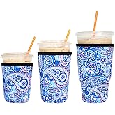 3 Pack Reusable Iced Coffee Sleeves - Xumbtvs Insulator Sleeve for Cold Beverages, Neoprene Coffee Cup Holder (Retro1)