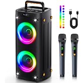 Party Speaker Bluetooth Wireless, Portable Karaoke Speaker with Microphone | Outdoor Speakers Bluetooth with RGB Lights, 12H Playtime, TWS Pair, Large Bluetooth Speaker for Backyard, Camping, Home Party