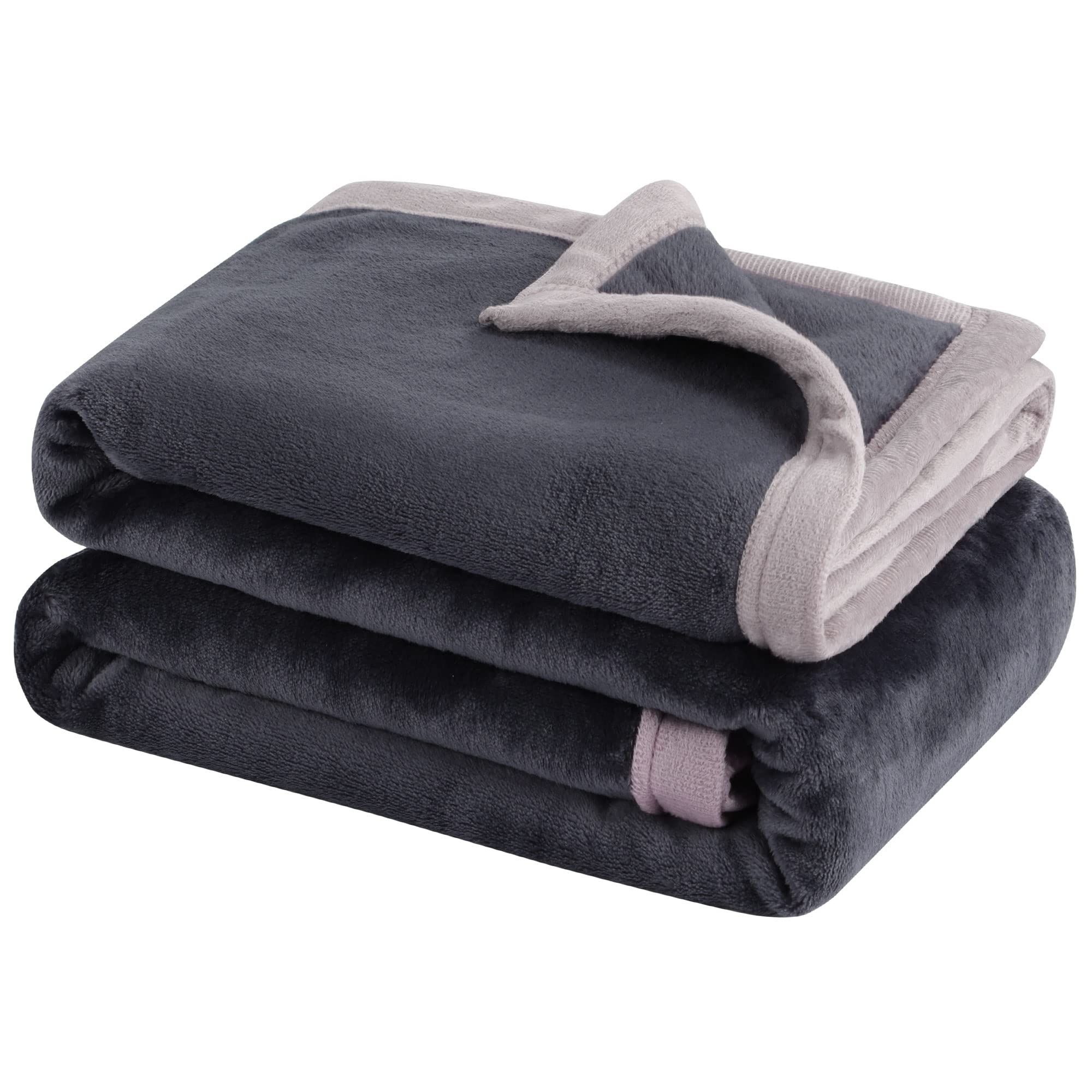 PiccoCasa Flannel Fleece Blanket Soft Lightweight Warm Fuzzy Blanket for All-Seasons, Wide Hemmed Luxury Comfy Decorative for Couch Living Room Slate Grey Single (130 x 150cm)