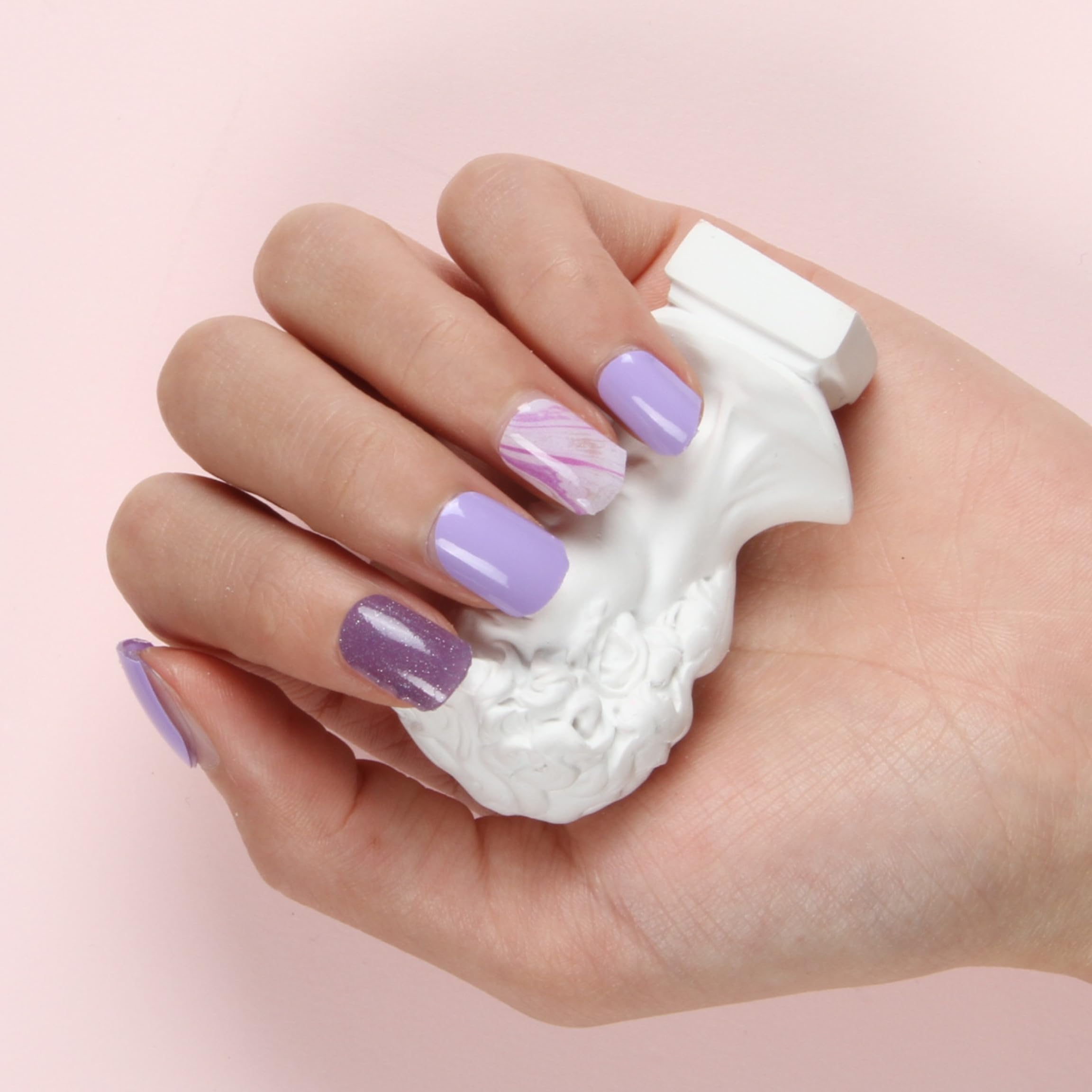 LabTabBa 34pcs Gloss Nail Strips, UV-Free Nail Stickers, Nail Polish Strips Gradient Full Nail Wraps, Self-Adhesive Glitter Nail DIY, 12 Sizes with Cuticle Stick and Nail File - Image 3