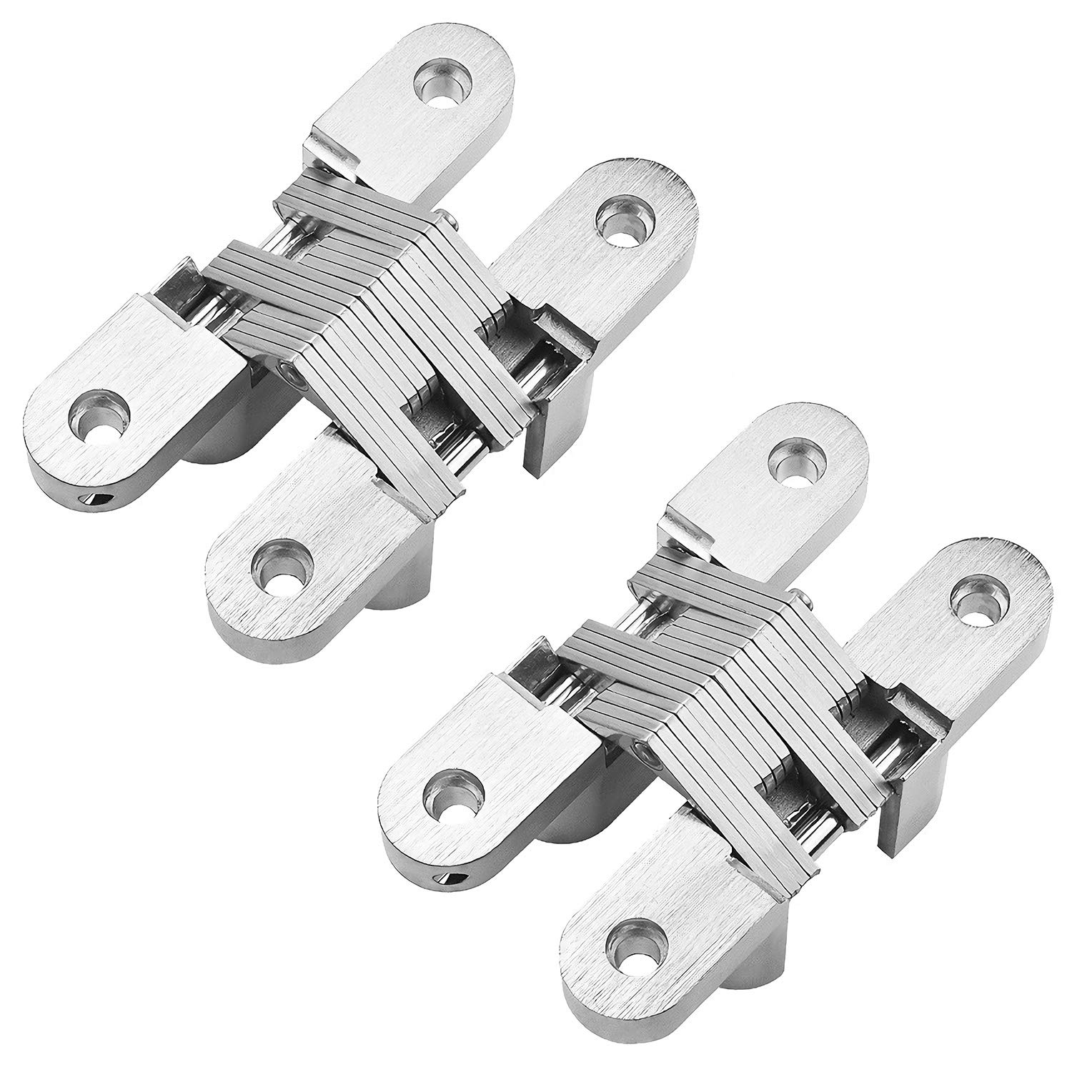 QWORK 2 Pack Cross Hinge, Zinc Alloy Invisible Hinges with Satin Finish for Folding Door, 3-3/4" Leaf Height, 3/4" Leaf Width, 1" Leaf Thickness, Including Screws,Load Bearing: 40KG