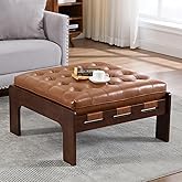 chairus Modern 30" Square Leather Ottoman Coffee Table, Tufted Upholstered Cocktail Ottoman, Large Footrest Ottoman Bench wit