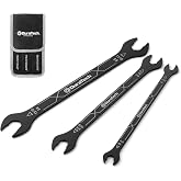 DURATECH 4-in-1 Super-Thin Open End Wrench Set, 12 Sizes in 3 Pieces, SAE | Range from 1/4" to 13/16", Ultra-Slim Wrench Set for Tight Spaces and Low-Profile Nuts, Rolling Pouch Included