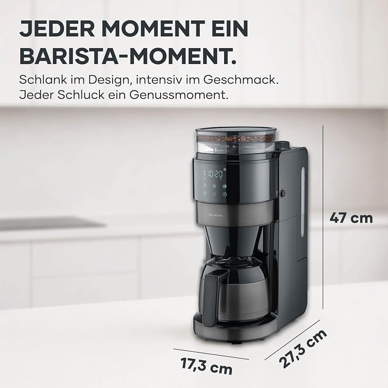 Filter-Kaffeemaschine, Thermokanne, Mahlwerk, bis zu 8 Tassen, 1L — Foto 2 von 8