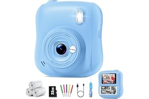 HANGRUI Instant Print Camera for Kids,Christmas Birthday Gifts for 3 4 5 6 7 8 9 10 11 12 Year Old Boys Girls,Toddler Digital Video Camcorder Cameras, Best 1080P HD Selfie Toy with 32GB SD Card