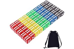 AUSTOR 50 Pieces Game Dice Set 5 Translucent Colors Square Corner Dice for Tenzi, Farkle, Yahtzee, Bunco or Teaching Math with Velvet Pouch