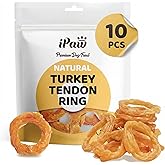 iPaw 10 Pcs Value Pack Turkey Tendons Ring for Dog, All Natural Human Grade | Single Protein, Hypoallergenic, Grain free, Rawhide Alternative Dog Treats, US-Sourced Turkey