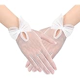XoGiyu Bow Tulle Gloves for Tea Party, Short Mesh Bowknot Gloves, Wedding Bridal Prom, Women Costume Accessories