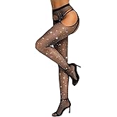 RSLOVE Fishnet Stockings Rhinestone High Waist Tights Pantyhose Women's Sexy Sparkle Stockings
