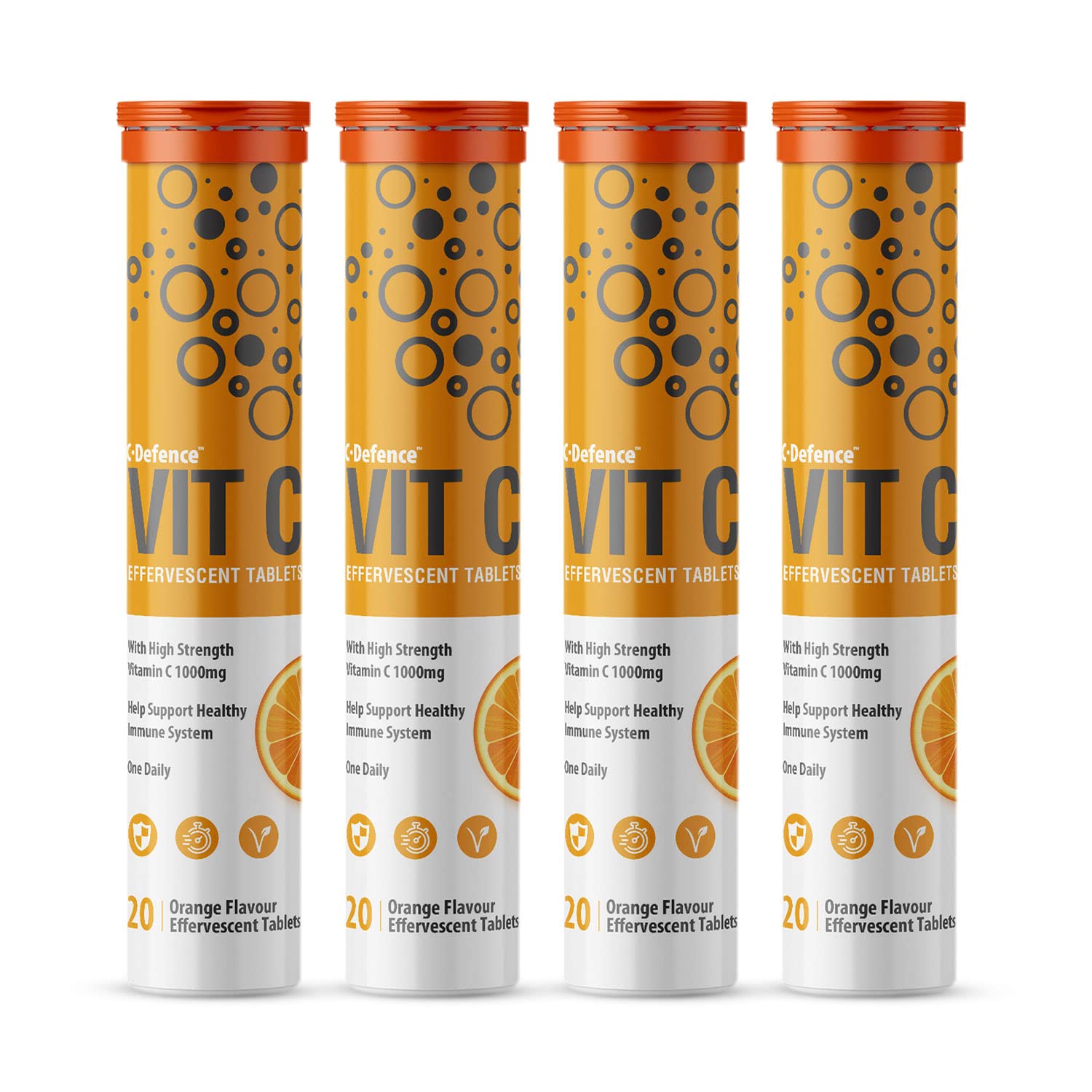 High Strength Drinkable Vitamin C 1000mg - VIT C Supplement - Contributes to The Maintenance of a Normal Immune System - Vitamin C Drink Orange Flavour (4 Tubes of 20 Tablets)