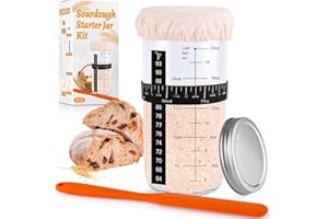 NEOBELLA Sourdough Starter Kit, 24 oz Sourdough Starter Jar with Thermometer, Feeding Date Band, Scraper, Cloth Cover, and Metal Lid. Sourdough Baking