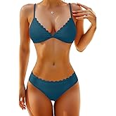 Aqua Eve Women Ribbed Bikini Set - Triangle Two Piece Swimsuit Scalloped Bikini 2025 Low Rise Bathing Suit