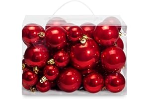AMS 40ct Christmas Ball Plated Ornaments Tree Collection for Holiday Wedding Party Decoration(40ct Pearl, Red)