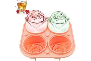 KooMall 3D Rose Ice Molds 2.5 Inch, Large Ice Cube Trays, Make 4 Giant Cute Flower Shape Ice, Silicone Rubber Fun Big Ice Ball Maker for Cocktails Juice Whiskey Bourbon Freezer, Dishwasher Safe, Pink