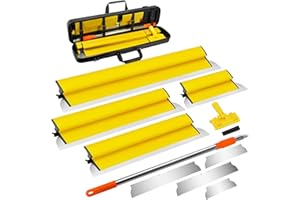DENT-DE-LION Drywall Skimming Blade Set Including Extra Blade Replace, 10", 16", 24" and 32" Stainless Steel Skimming Blades, 28"-62" Extension Handle, Smoothing Drywall Finishing Tools with Portable Case