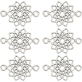 SUNNYCLUE 1 Box 100Pcs Flower Connector Charms Silver Floral Charms Mini Alloy Hollow Tibetan Daisy Plants Links Connectors Charm Bulk for Jewelry Making Charms Necklace Bracelet Earrings DIY Craft
