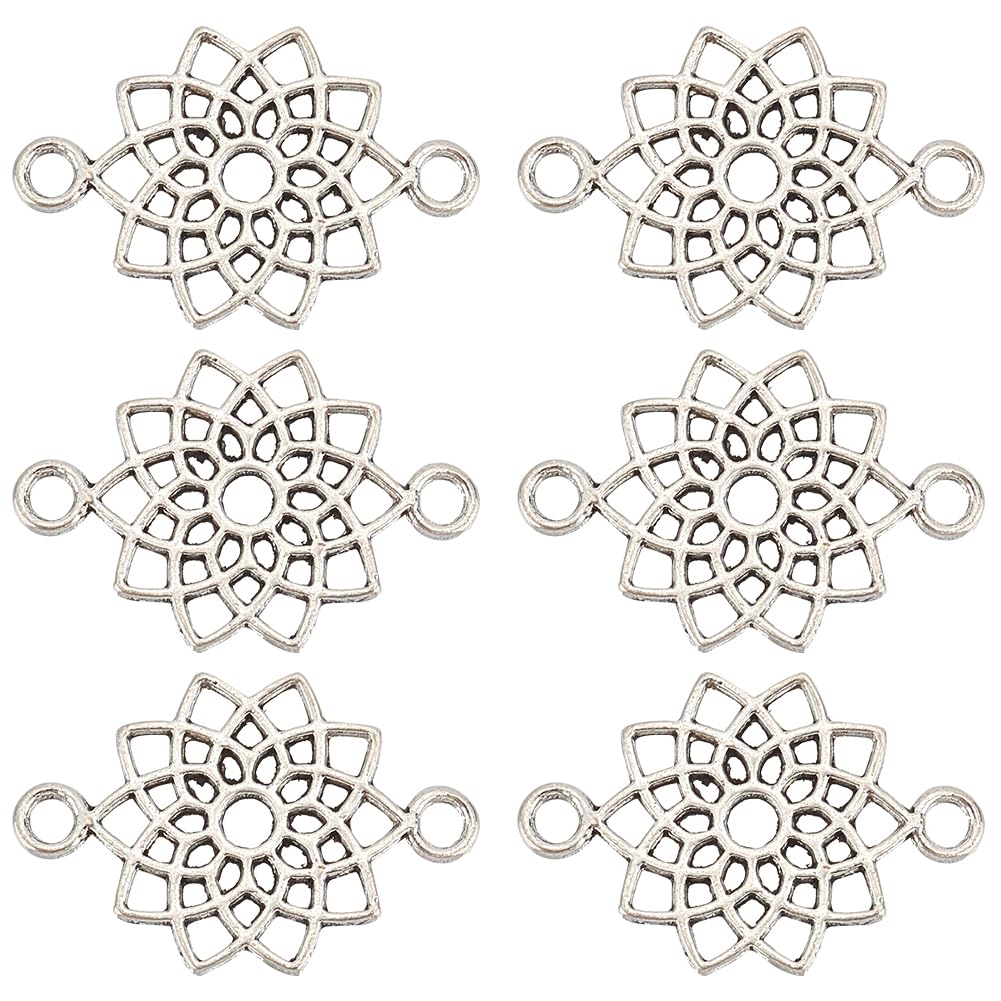 SUNNYCLUE 1 Box 100Pcs Flower Connector Charms Silver Floral Charms Mini Alloy Hollow Tibetan Daisy Plants Links Connectors Charm Bulk for jewellery Making Charms Necklace Bracelet Earrings DIY Craft