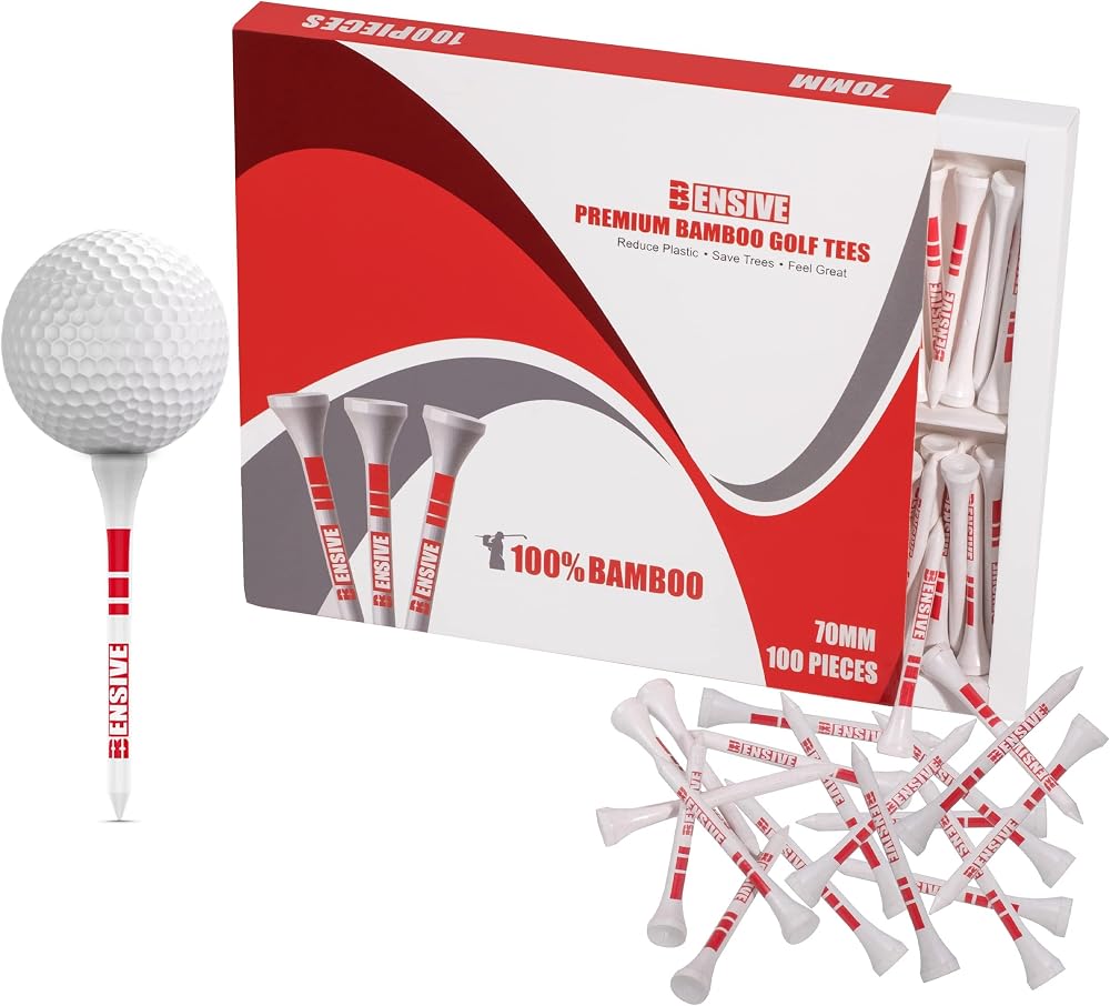 BENSIVE Golf Tees Bamboo 70mm 100Pcs Height Markers Curved Top White