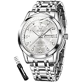 OLEVS Mens Diamond Watch Luxury Business Dress Wrist Watches Quartz Stainless Steel Waterproof Luminous Day Date