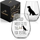 Innfueunun All Food Must Go to The Lab for Testing Wine Glass,Funny Thanksgiving,Christmas, Birthday Gifts for Labrador Lovers, Chocolate Lab Wine Glass -15oz