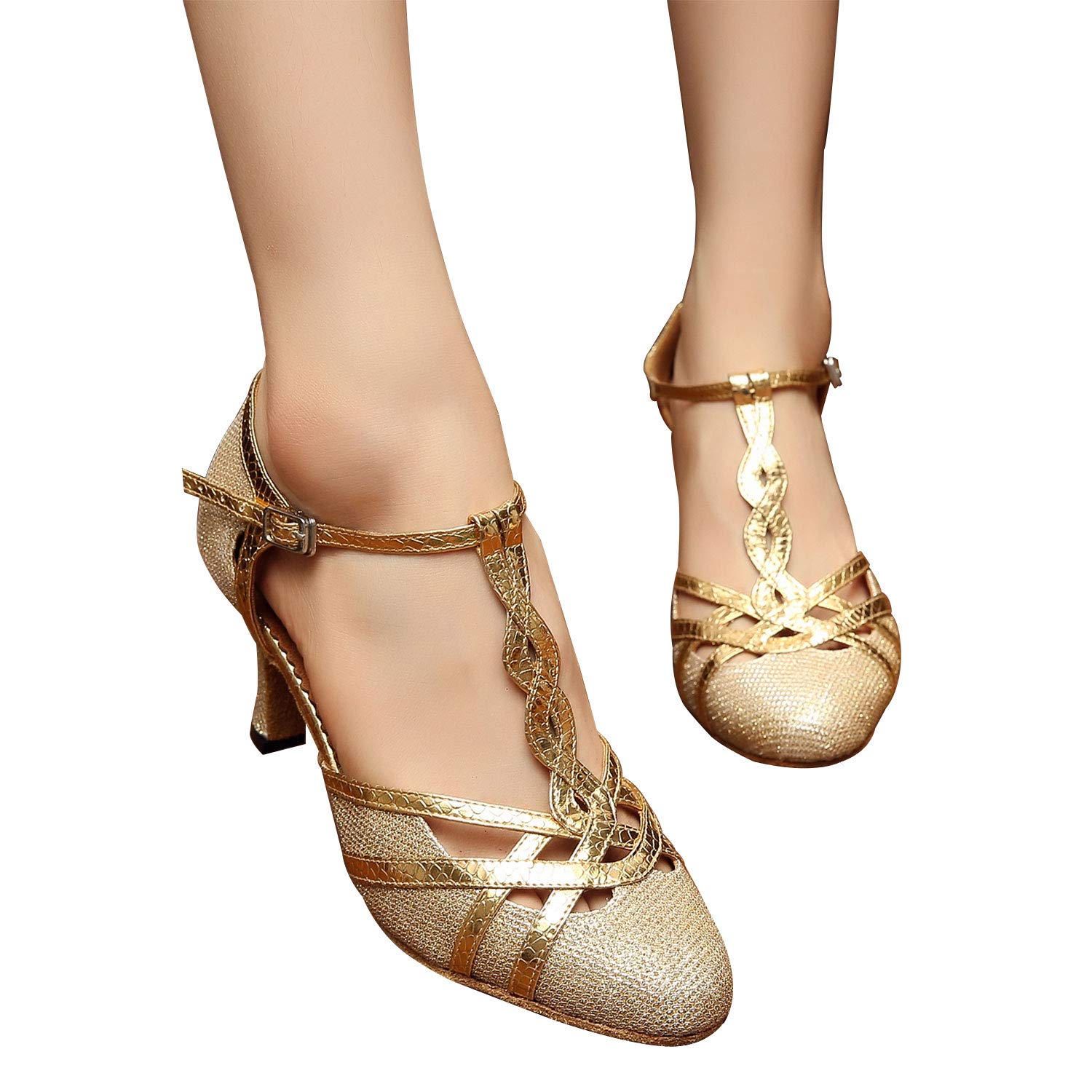 Naudamp Mujer Tango tacón Cerrado Zapatos Lentejuelas PU Correa De T