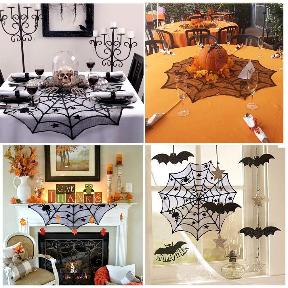 Bribass Halloween Lace Table Runner, 40-inch Halloween Lace Spiderweb Table Topper Cloth for Halloween Decorations