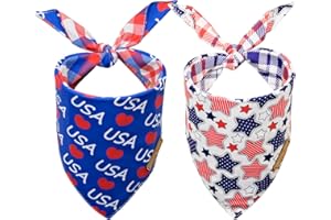 CROWNED BEAUTY 4th of July Patriotic Dog Bandanas Reversible Large 2 Pack, Love USA Set, Adjustable Triangle Holiday Scarves for Medium Large Extra Large Dogs Blue White DB58-L
