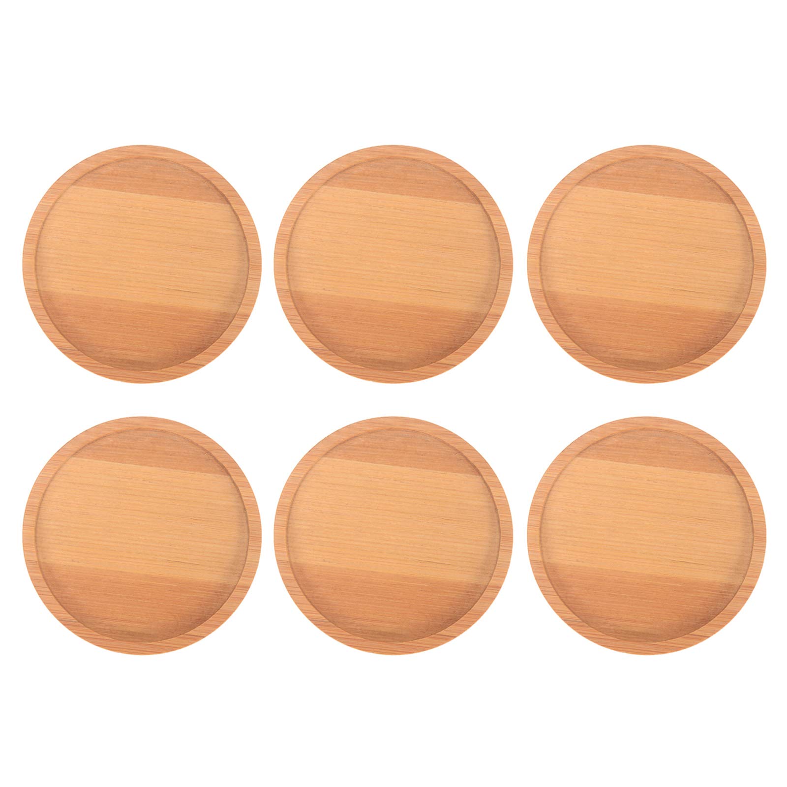 RTWAY 10cm Plant Pot Saucer Set of 6, Round Bamboo Plant Pot Saucers with a Curved Lip, Durable Bamboo Plant Tray Flower Pot Tray for Most Plant Pot