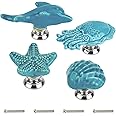 GORGECRAFT 4Sets Starfish Octopus Shell Dolphin Ceramic Cabinet Knobs Marine Animals Theme Ocean Cartoon Style Handmade Dresser Knob Drawer Pulls for Cupboard Kitchen Wardrobe Furniture (Blue)