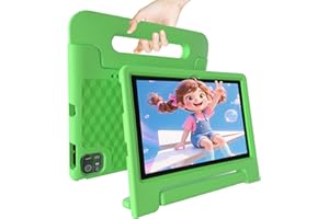 NRKDUBQ 2025 Latest 10.1 inch Kids Tablet Android 15 Tablets for Kids with EVA Protective Case 8GB RAM 64GB Storage Toddler Tablet, Parental Controls, 12-hr Battery, WiFi, GPS, Green