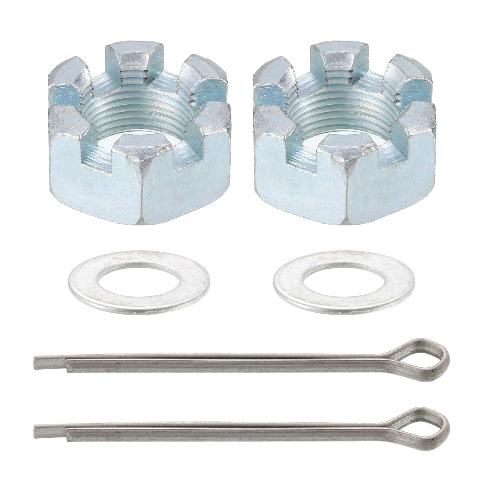 uxcell 2Sets Trailer Nut Kit, Carbon Steel 1"-14 Hex Castle Nut & 1.73" Washer & 2.05" Split Cotter Pin for Spindle, Shaft