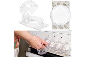 YOUR DAY MATE Clear Stove Knob Covers, 6 pcs, for Knobs with max. Ø 1.9", 1.57" Height, 2.4" Knob Distance Center-Center, White Adhesive, Child Proof Stove Guard, Baby Cooker Button Cover, Oven Knob Cover Toddler