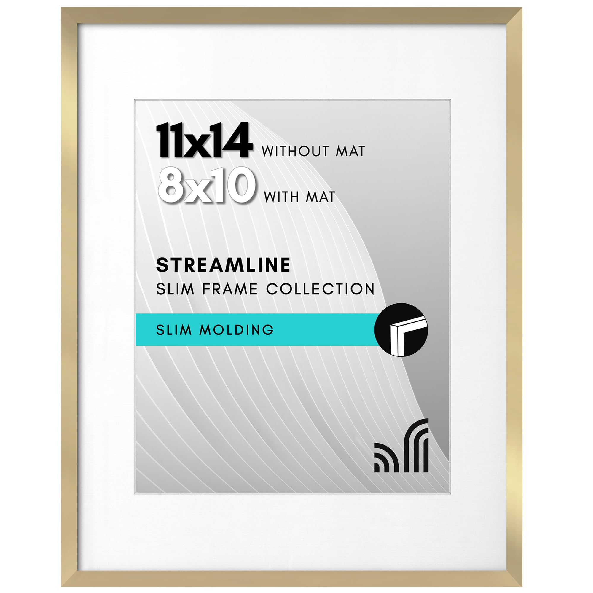 Americanflat 11x14 Thin Picture Frame in Gold - Displays 8x10 With Mat and 11x14 Without Mat - Horizontal and Vertical Formats for Wall