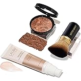 LAURA GELLER NEW YORK Everyday Routine Kit - Baked Balance-N-Brighten Color Correcting Powder Foundation, Deep + Retractable Angled Kabuki + Spackle Makeup Primer, Champagne Glow (3 PC)