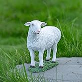 GKWRZXBK White Standing Lamb Garden Statue, Decorative Resin Sheep Figurine on Grass Base, Farmhouse Animal Outdoor Decor