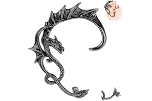 6ixGosh 1PCS Gothic Dragon Ear Cuff Stainless Steel Retro Dragon Earrings Punk Snake Dragon Fish Crocodile Cuff Wrap Earrings Cartilage Climber Ear Earrings Stud for Women Men, Gold/Silver/Black