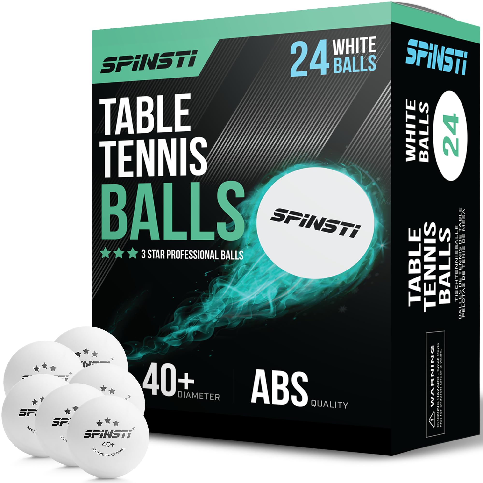 SPINSTI 40+ Professional 3 Star ABS Quality White Table Tennis Balls Set of 24 Ping Pong Balls for Indoor Sports Spherical and Celluloid-Free for Enhanced Performance
