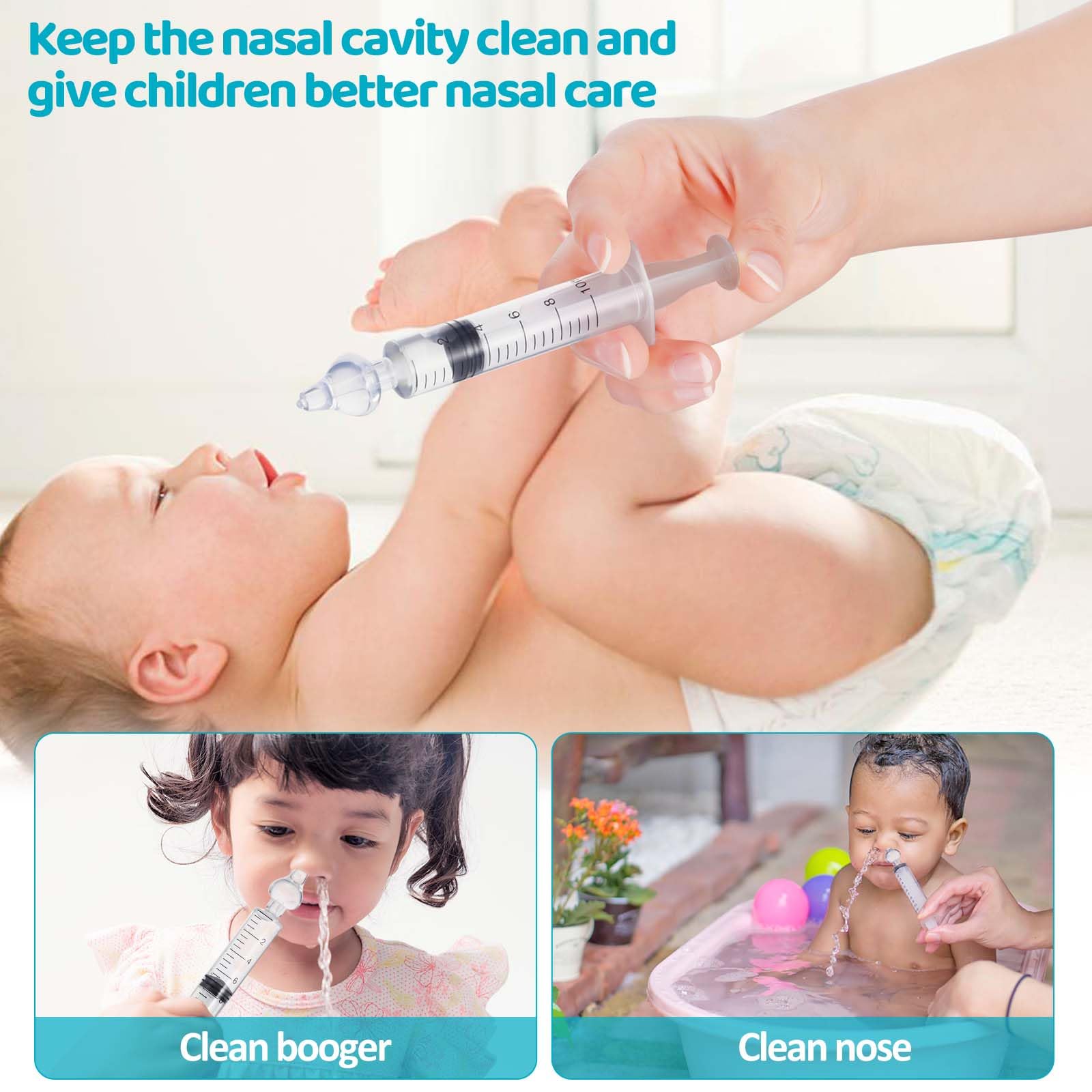 Baby Nasal Aspirator - Professional Rinse System Baby Nasal Irrigator Portable Infant Nose Cleaner Quick Rinse Device BPA Free Nose Sucker for Baby Newborn Infants Kids Children (2 Pieces)