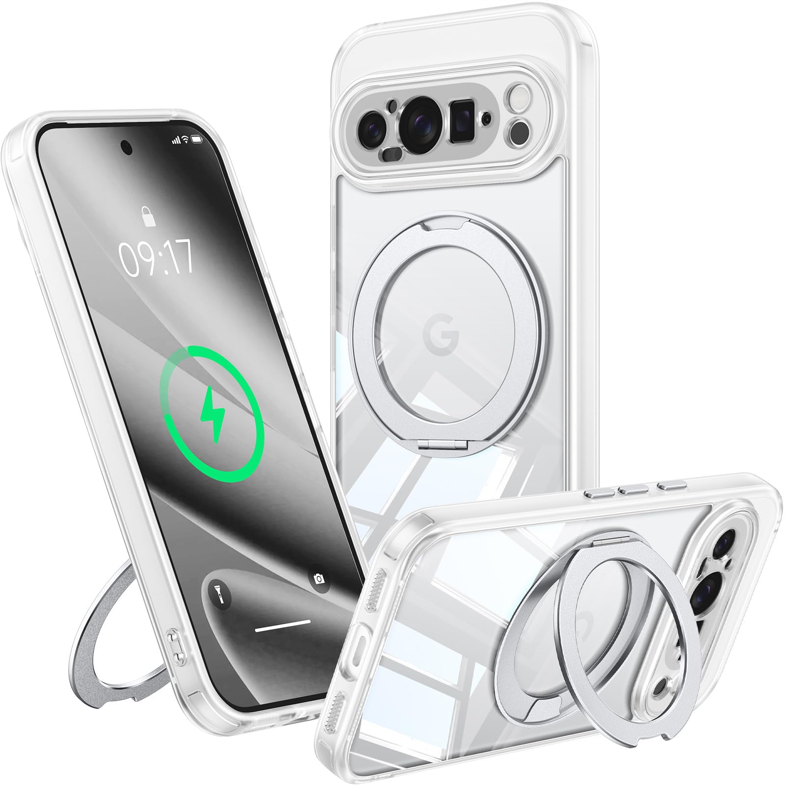 Photo 1 of ?360°Spin Magnetic Stand? Case for Pixel 10 Pro XL?Fit for MagSafe & Pixelsnap? Cover with Ring Holder?Crystal Clear? Camera Protection Phone Google 10 Pro XL Cases - Clear