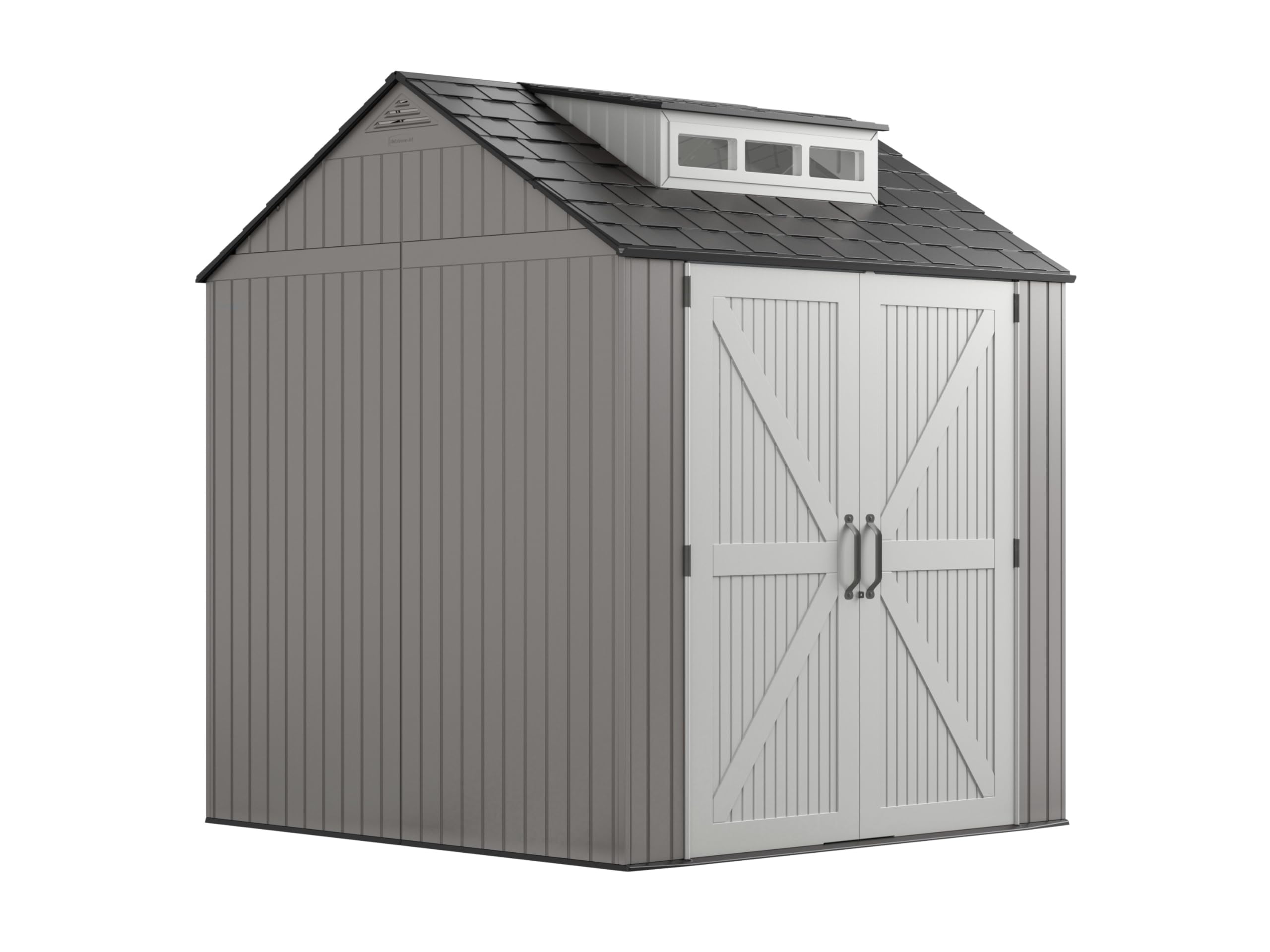 Photo 1 of Rubbermaid Resin Outdoor Storage Shed With Floor (7 x 7 Ft) Weather Resistant Gray Organization for Home/Backyard/Garden Tools/Lawn Mower/Bike Storage/Pool Supplies
