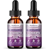 Healtionist 2 Pack Glucosamine Chondroitin MSM Liquid Drops, Extra Strength Joint Support Supplement for Adults Men &amp; Women, Quercetin Boswelia, Bromelain, Antioxidant Immune Support (4 Fl oz)