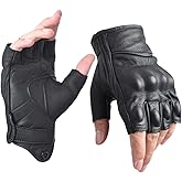 sibewora Gloves Leather Half Finger for Men Fingerless Gloves for Summer Black