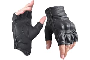 sibewora Fingerless Leather Gloves for Men Black Leather Riding Motorcycle Gloves Summer Driving Cycling Half Finger