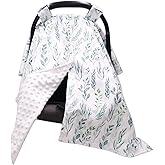 DILIMI Car Seat Covers for Babies, Peekaboo Opening Infant Car Seat Canopy for Baby Boys Girls, 2 in 1 Mom Nursing Breastfeeding Covers, Minky Warm Carseat Canopy for Newborn, Green Leaf