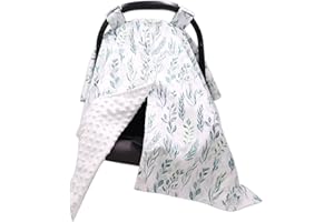DILIMI Car Seat Covers for Babies, Peekaboo Opening Infant Car Seat Canopy for Baby Boys Girls, 2 in 1 Mom Nursing Breastfeeding Covers, Minky Warm Carseat Canopy for Newborn, Green Leaf